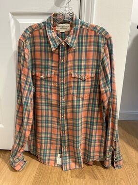 Denim & Supply Ralph Lauren Peach and Teal Plaid Button-Down Shirt